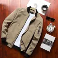 Men's khaki slim fit bomber jacket with black ribbed collar and arm zipper pocket - 6XL / Khaki