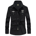 Camicia da uomo nera a maniche lunghe in cotone stile tattico con tasche e distintivi - M / Nero