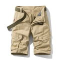 Pantalones cortos tipo cargo caqui para hombre con bolsillos y cinturón de lona verde, plano - EU 30 / Caqui