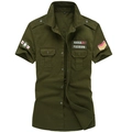Camisa militar de hombre de manga corta verde ejército con charreteras y bolsillos dobles - M / Verde Militar