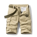 Men's khaki cargo shorts with heavy cotton fabric and a military green woven belt - 31 / Khaki