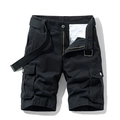 Men's loose multi-pocket cargo shorts in black durable cotton with woven belt - 31 / Black