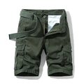 Army green men's cargo shorts with flap pockets and matching woven canvas belt - Army Green