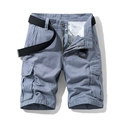 Men's loose cargo shorts in blue-grey cotton canvas with multi-pockets and woven belt - 31 / Light Gray