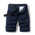 Men's dark blue cargo shorts with multi-pockets and black tactical woven belt included - 31 / Dark Blue