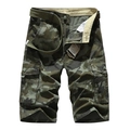 Men's camouflage cargo shorts with multiple pockets and a matching woven belt - EU 29 / Green Camouflage