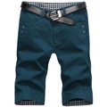 Men's slim fit dark teal chino shorts with stylish belt and plaid inner waistband details - EU 38 / Dark Green