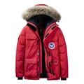 Parka invernale da uomo rosso taglie forti con cappuccio in pelliccia e design caldo - 3XL / Rosso