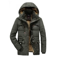 Parka da uomo verde oliva foderato in pile con cappuccio e guscio antivento per l'inverno - L / Verde Militare