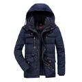 Parka da uomo blu scuro con cappuccio in pile, tasche multiple e coulisse - L / Blu scuro