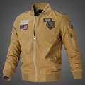 Men's khaki cotton pilot bomber jacket with military embroidery and utility sleeve pocket - M / Tops / Khaki