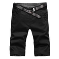 Slim fit men's black summer shorts featuring decorative side buttons and a classic belt - EU 28 / Black