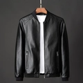 Klassische Herren Lederjacke in Schwarz mit modischem Rippstrick Stehkragen im Biker-Stil - M / Oberteile / Schwarz