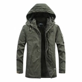 Parka da uomo verde militare con cappuccio, fodera in pile e tasca cargo sulla manica - M / Verde Militare
