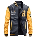Heren varsity jack van zwart en geel PU-leer met R-patch en geribbelde manchetten - M / Zwart Geel Patchwork