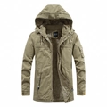 Giacca da uomo kaki con cappuccio, fodera in pile spesso e tessuto in tela resistente - M / Cachi