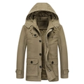 Khakifarbene Herren-Baumwolljacke mit Fleece-Futter und Kapuze für Herbst und Winter - 3XL / Khaki