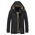 Dettaglio giacca in cotone nero da uomo con fodera in pile spessa e cappuccio regolabile - 3XL / Nero