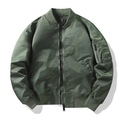Classic olive green MA1 bomber jacket with ribbed trim and tactical sleeve pocket - S / Army Green