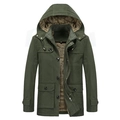 Dettaglio parka da uomo verde oliva con calda fodera in finta pelliccia marrone - 3XL / Verde Militare