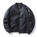 Classic black MA-1 men's bomber jacket with satin finish and tactical sleeve pocket - S / Black