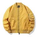 Classic yellow MA-1 bomber jacket featuring ribbed trim and a utility sleeve pocket - S / Yellow