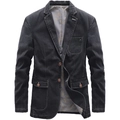Veste blazer en jean gris foncé pour homme avec coutures contrastées et doublure - S / Noir