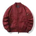 Classic men's MA1 bomber jacket in wine red nylon fabric with utility sleeve pocket - S / Red