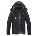 Schwarze Herren-Winterjacke mit Fleece-Futter, Kapuze und mehreren Taschen für Wärme - 3XL / Herren Schwarz