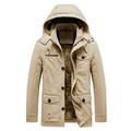 Parka da uomo kaki foderato in pile con cappuccio a coulisse e design a tasche multiple - 3XL / Cachi
