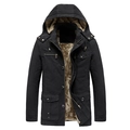 Giacca da uomo in cotone con fodera in pile calda e cappuccio in stile casual nero - 3XL / Nero