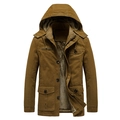 Herren Kapuzenjacke aus Baumwolle in Khaki mit dickem Fleecefutter und Taschen - 3XL / Erdgelb