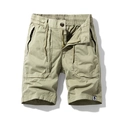 Olive green cargo shorts with elastic drawstring waist and large utility side pockets - Khaki