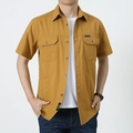 Camisa cargo de hombre en color amarillo mostaza con manga corta y bolsillos con solapa - 3XL / Amarillo Jengibre