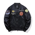 Giacca bomber MA1 nera da uomo con ricami militari e finiture in maglia a coste - M / Nero