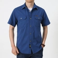 Chemise cargo homme bleu foncé à manches courtes en coton avec doubles poches poitrine style ouvrier - 3XL / Bleu Denim