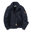 Giacca bomber da uomo blu navy con collo in pile spesso e ricami in stile militare - M / Blu scuro