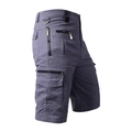 Men's loose cargo shorts in dark grey cotton with multi-pockets and functional D-rings - Dark Gray
