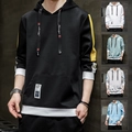 Ruime heren hoodie in zwart met gele strepen en witte contrasterende details aan mouwen - M / Zwart