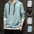 Herren Kapuzenpullover locker geschnitten in Seeblau mit Kordelzug und Kängurutasche - M / Seeblau