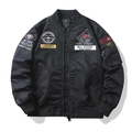 Blouson aviateur noir pour homme avec écussons militaires brodés et bords-côtes - M / Noir