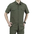 Camisa táctica de manga corta para hombre verde militar con bolsillos en el pecho - M / Tops / Verde Militar