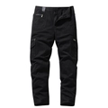 Men's loose straight-leg cotton cargo pants in black with multiple side utility pockets - S / Black