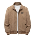 Herren Cordjacke in Khaki mit Stehkragen und Reißverschluss, warme Winterjacke gefüttert - M / Khaki