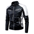 Close-up of black and white biker jacket featuring windproof collar and quilted stitching - M / Black