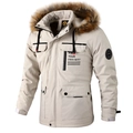 Herren Winterparka mit dicker Kunstfellkapuze und praktischem Mehrstaschen-Design - M / Elfenbein