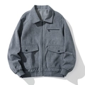 Men's grey corduroy jacket with sherpa lining, cargo pockets and ribbed cuffs - 3XL / Grey Non-fleece