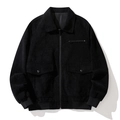 Men's black corduroy jacket with fleece lining, zip-up workwear flight bomber jacket style - 3XL / Black Non-fleece
