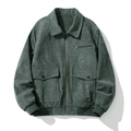 Men's dark green corduroy jacket with fleece lining and ribbed cuffs on white background - 3XL / Army Green Non-fleece