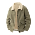 Chaqueta de pana para hombre con cuello de vellón y bolsillos cargo estilo retro - M / Verde Militar